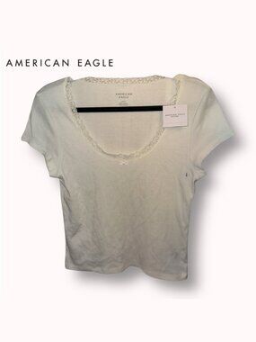NWT American Eagle Hey Baby lace trim tee